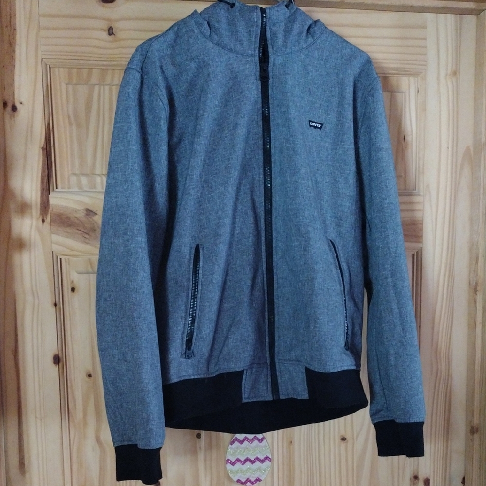 Levi's Heather Gray Hooded Zip Jacket with Black Trim